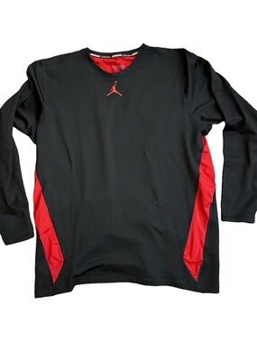 Jordan Dri-Fit Fitted Training Long Sleeve Shirt Black Red Air Jumpman Logo